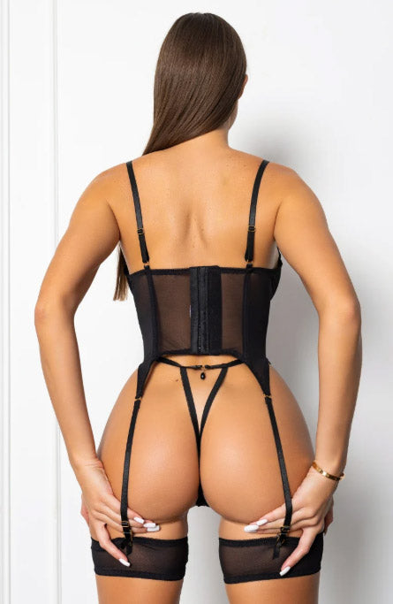 Embroidery Sheer Bustier Set - PureDiva
