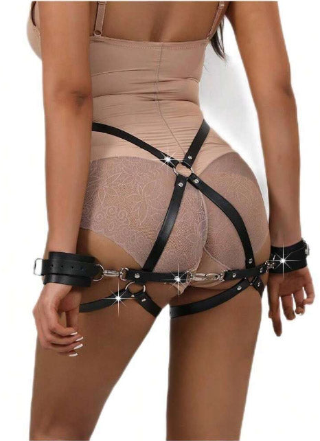 Garter Body Harness Belt Faux Leather Handcuffs - PureDiva