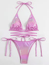 Pink Metallic Halter Triangle Bikini Set - PureDiva