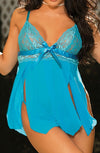 Shirley of Hollywood 96744 Stretch Lace Babydoll Turquoise - PureDiva