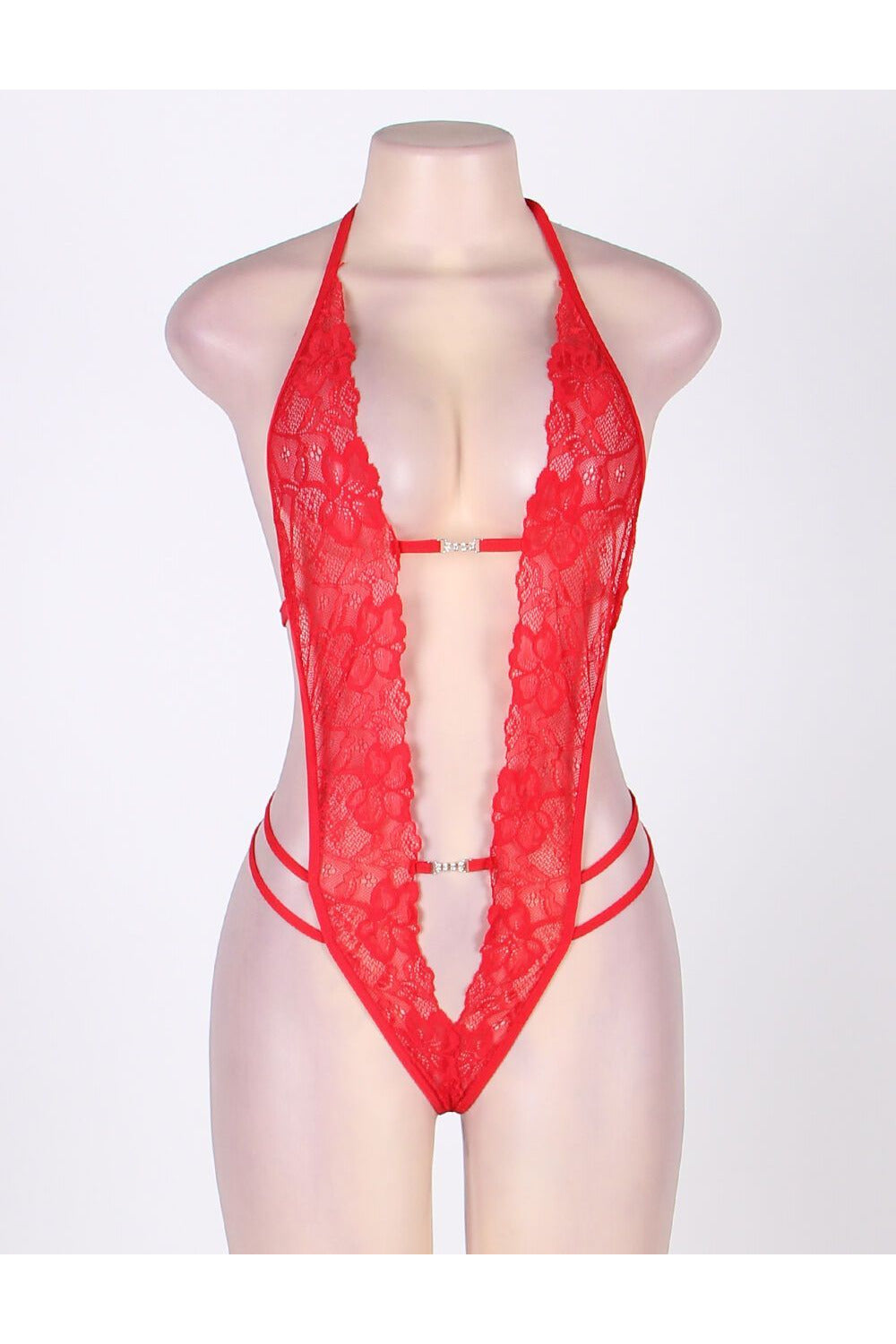 Embellished Crotchless Lace Teddy - PureDiva