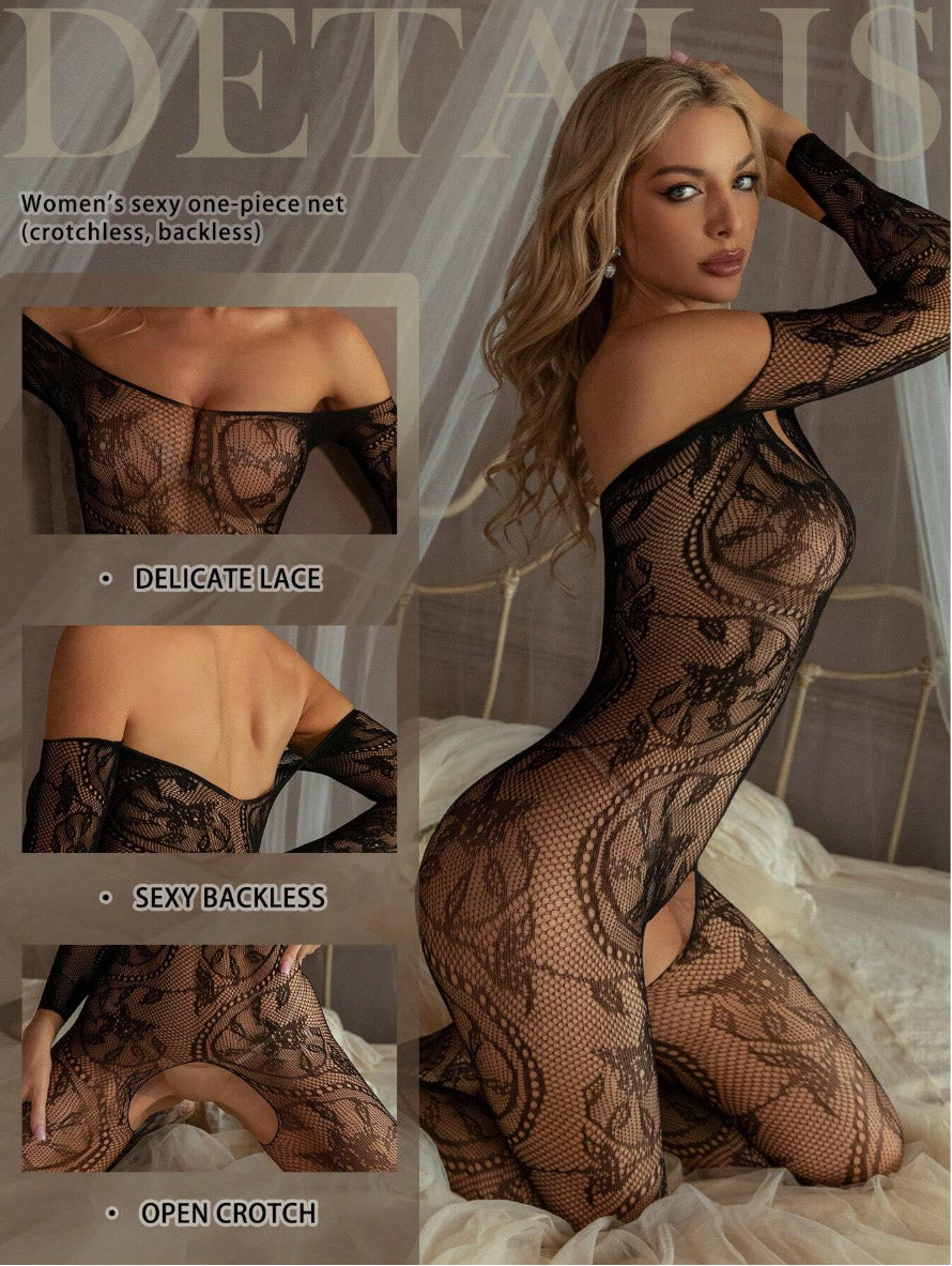Abra Fishnet Patterned Bodystocking - PureDiva