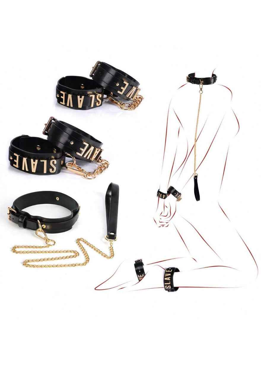 Black Faux Leather Bondage Set For Couples Erotic