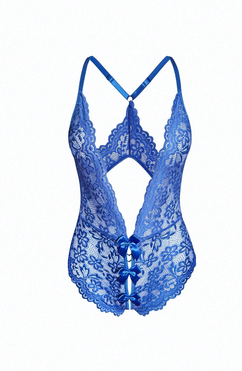 Blue Lace Crotchless Teddy Lingerie - PureDiva