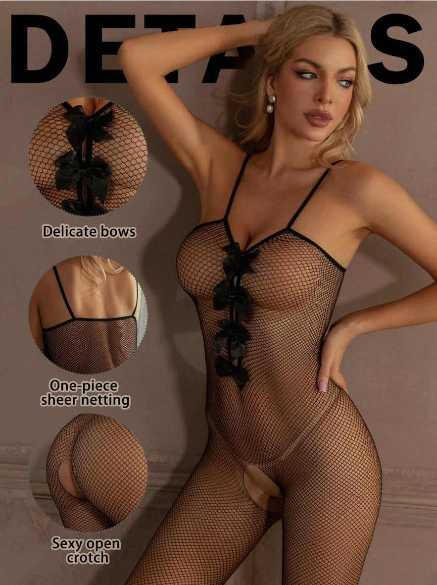 Fishnet Bodystockings with Delicate Bows - PureDiva