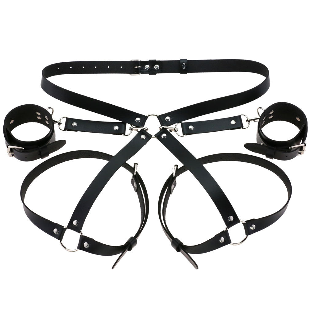 Garter Body Harness Belt Faux Leather Handcuffs - PureDiva