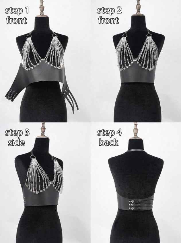 Leather Bust Harness Chain