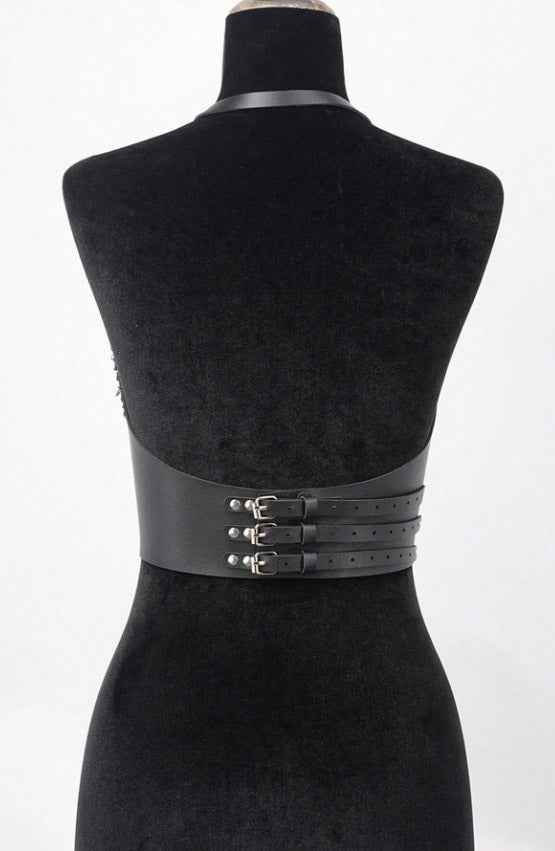 Leather Bust Harness - Stylish Chain Accessory for Bold Fashion Choices