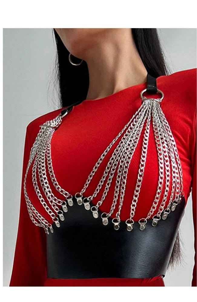 Leather Bust Harness Chain