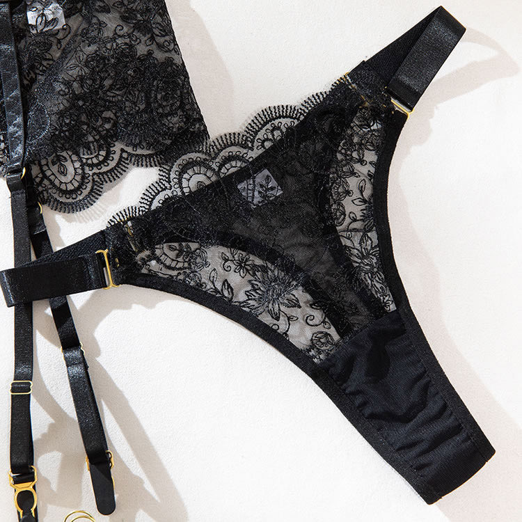 Love Tease Lace Bra and Garter Set - PureDiva