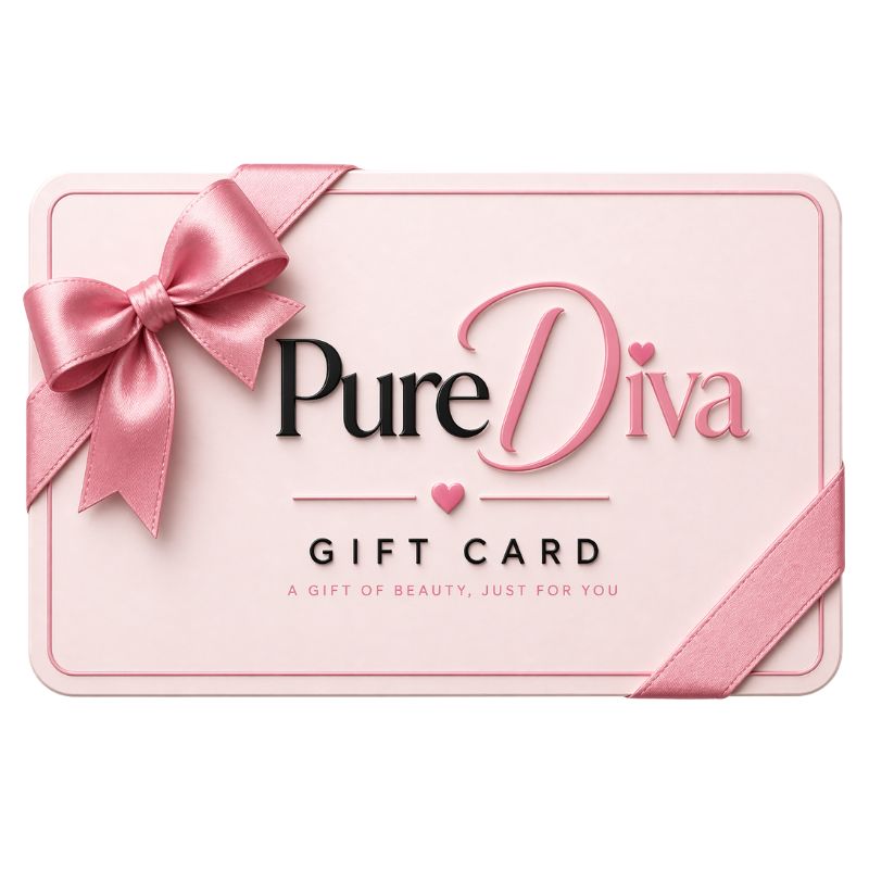 Pure Diva gift card with a pink bow on a white background