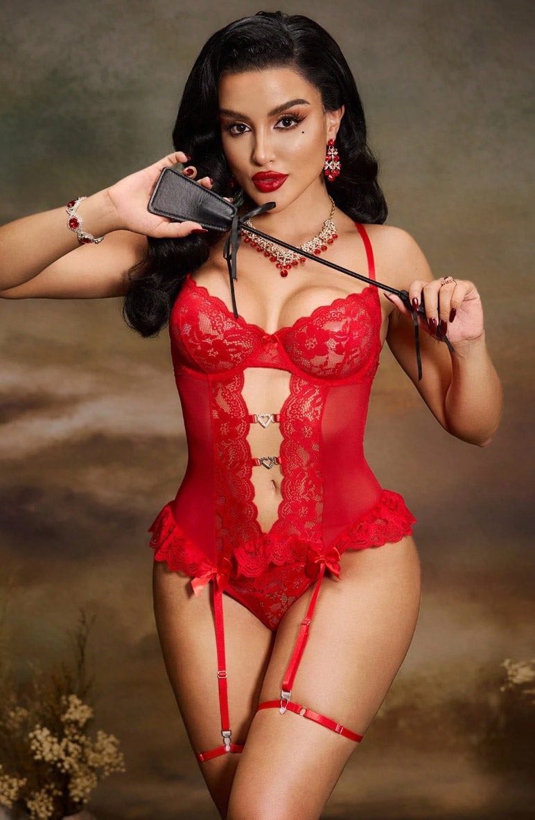 Red Diamante Heart Bustier - PureDiva