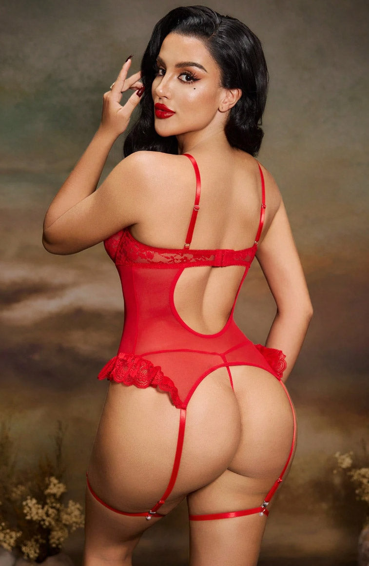 Red Diamante Heart Bustier - PureDiva