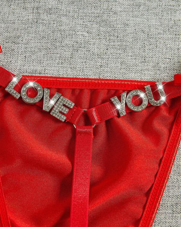 Rhinestone G-String Love You Panty - PureDiva