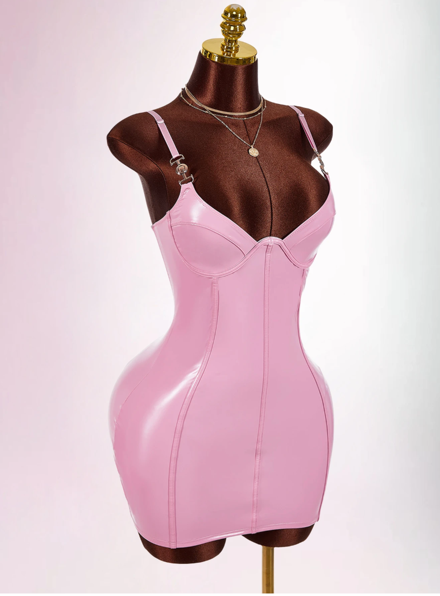 Sexy Pink PU Mini Dress