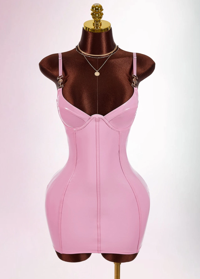 Sexy Pink PU Mini Dress