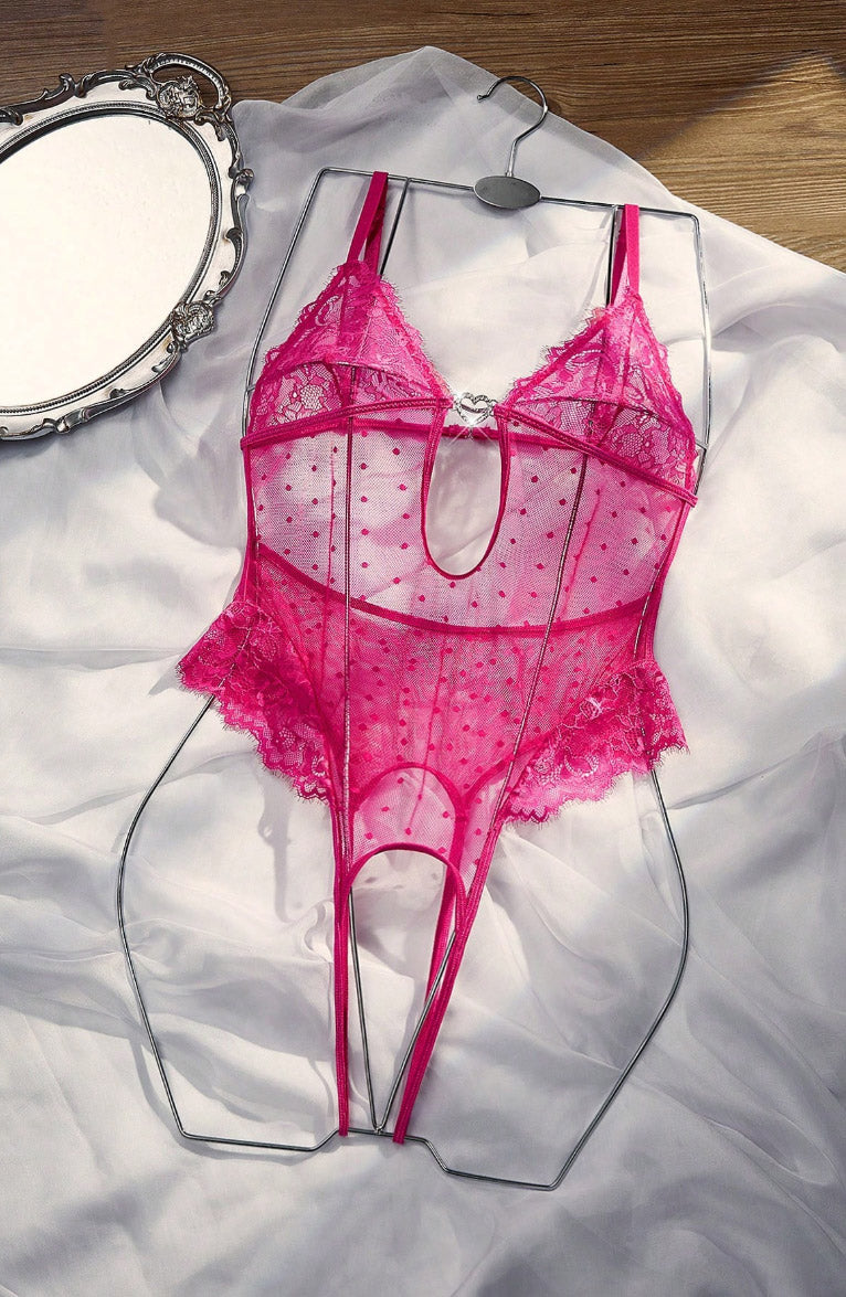 Provocative open crotch Pink Lace Teddy