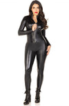 Black Wet Look Zipper Front Catsuit