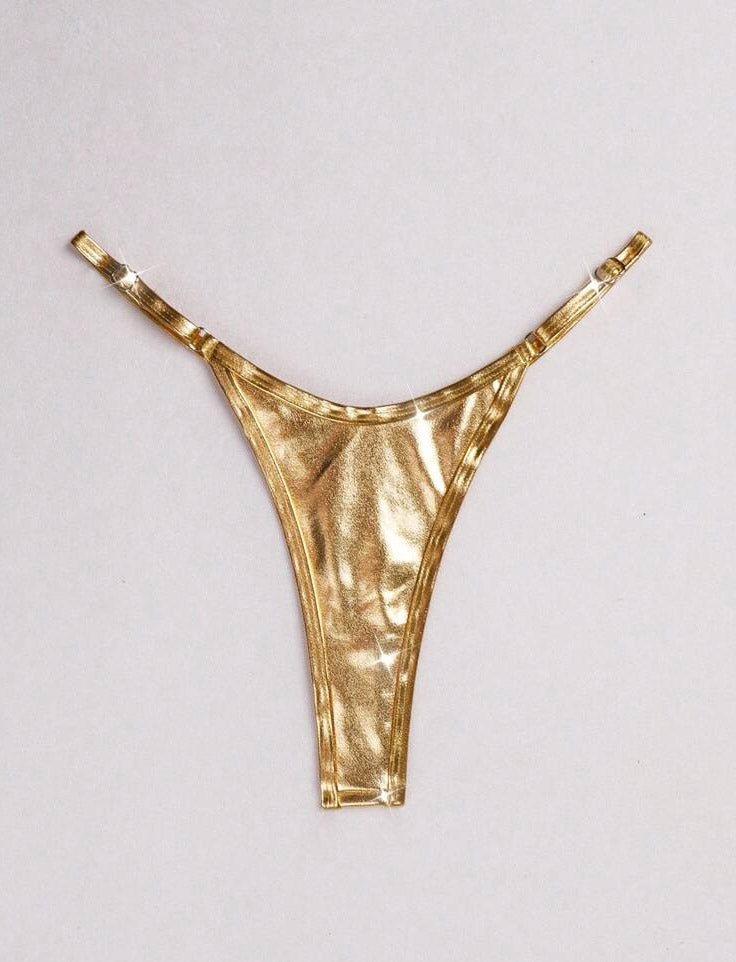 Sexy Gold Wet Look PU Thong - PureDiva