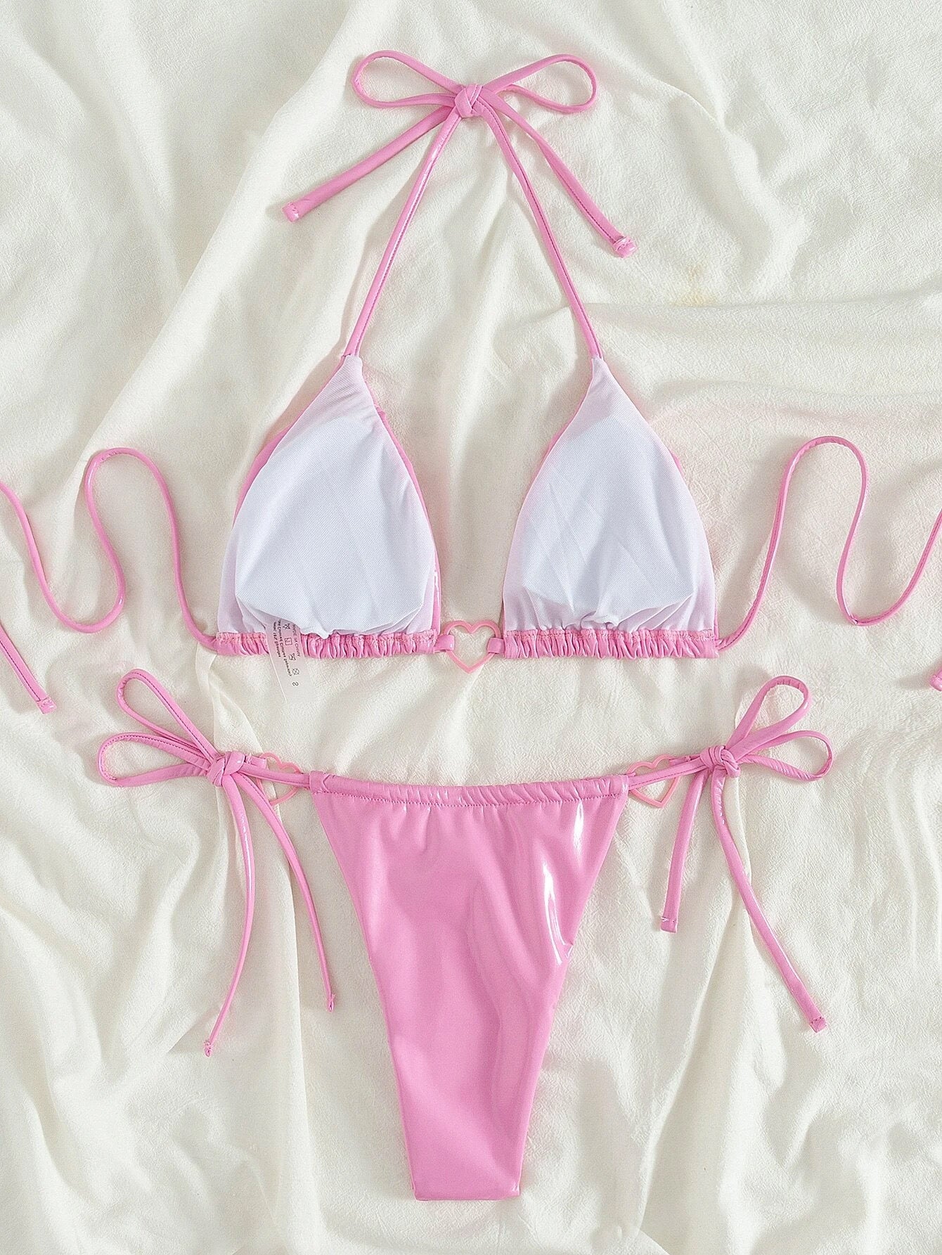 Sexy Pink PU Wet Look Bikini Set - PureDiva