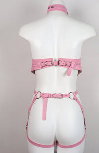 Pink Harness Body Bondage Garters - PureDiva