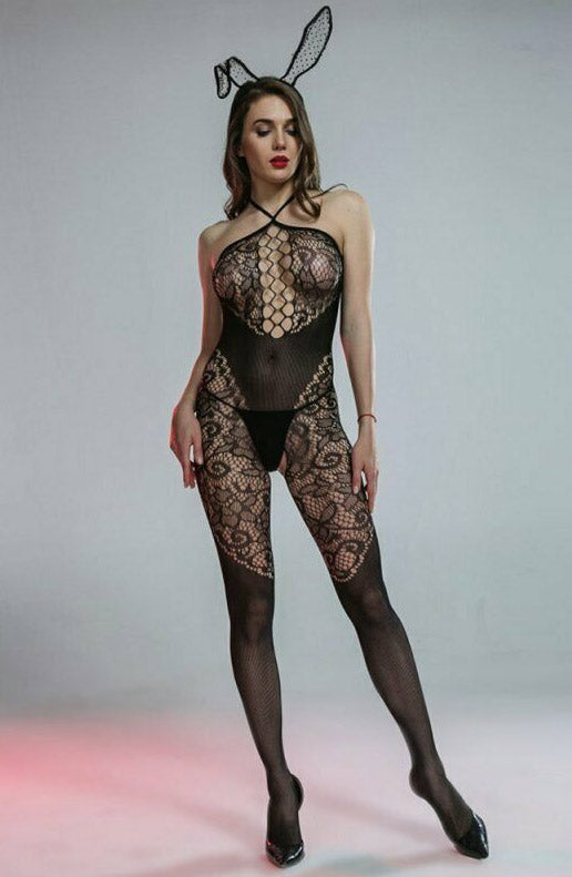 Black Seamless Halter Bodystocking