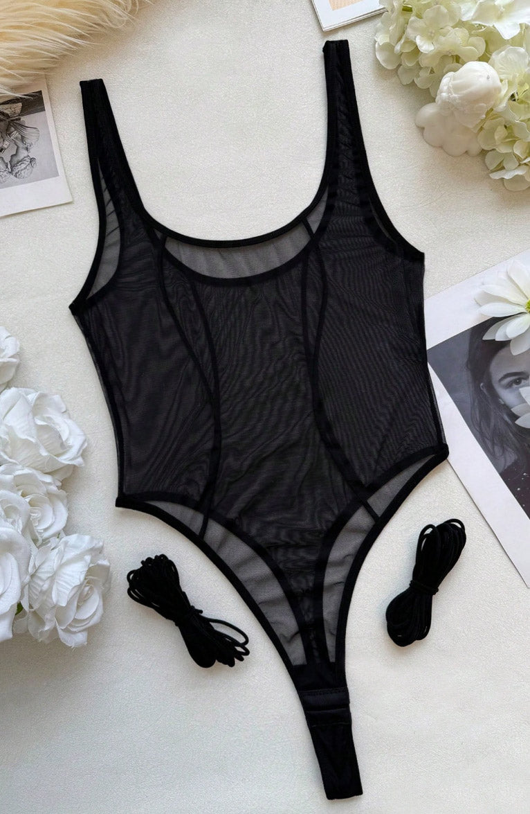 Sexy sheer Teddy Lingerie With Garters
