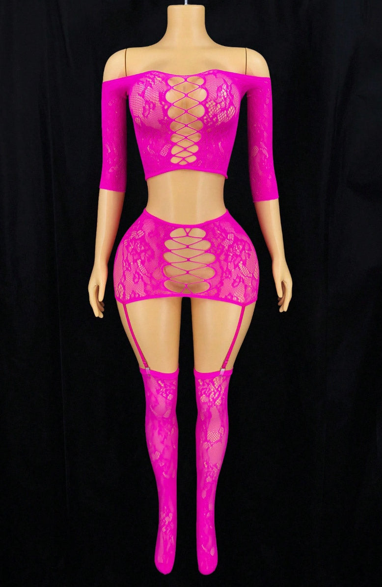 Pink Fishnet Daring 3-piece set