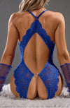 Blue Lace Crotchless Teddy Lingerie