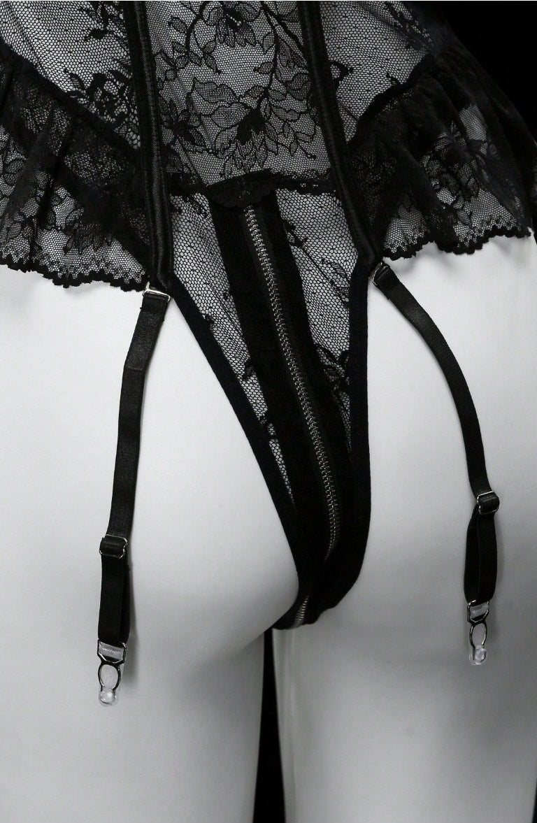 Black Lace Zipper Bodysuit