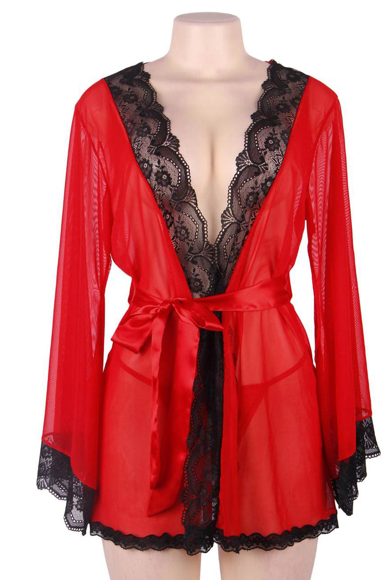 Red & Black Sheer Desire Robe-Nightwear-PureDiva