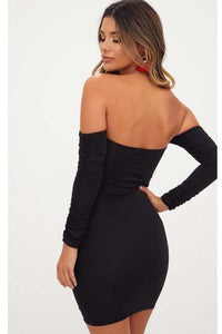 Bardot Long Sleeve Bodycon Dress-Party Dresses-PureDiva