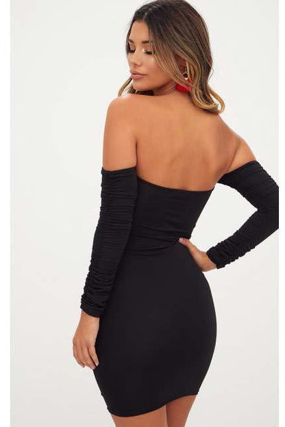 Bardot Long Sleeve Bodycon Dress-Party Dresses-PureDiva