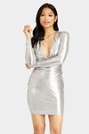 Sexy Silver Metallic Mini Dress-Party Dresses-PureDiva