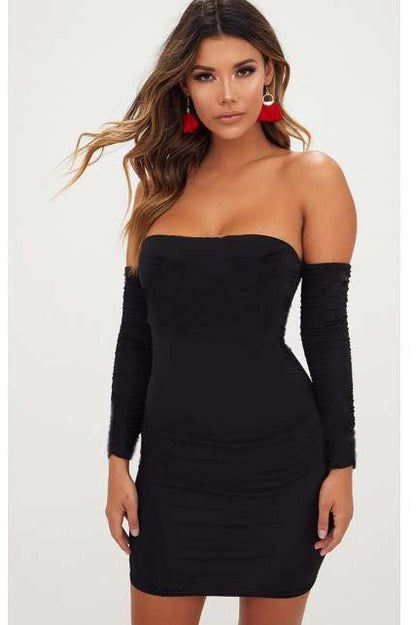 Bardot Long Sleeve Bodycon Dress - PureDiva