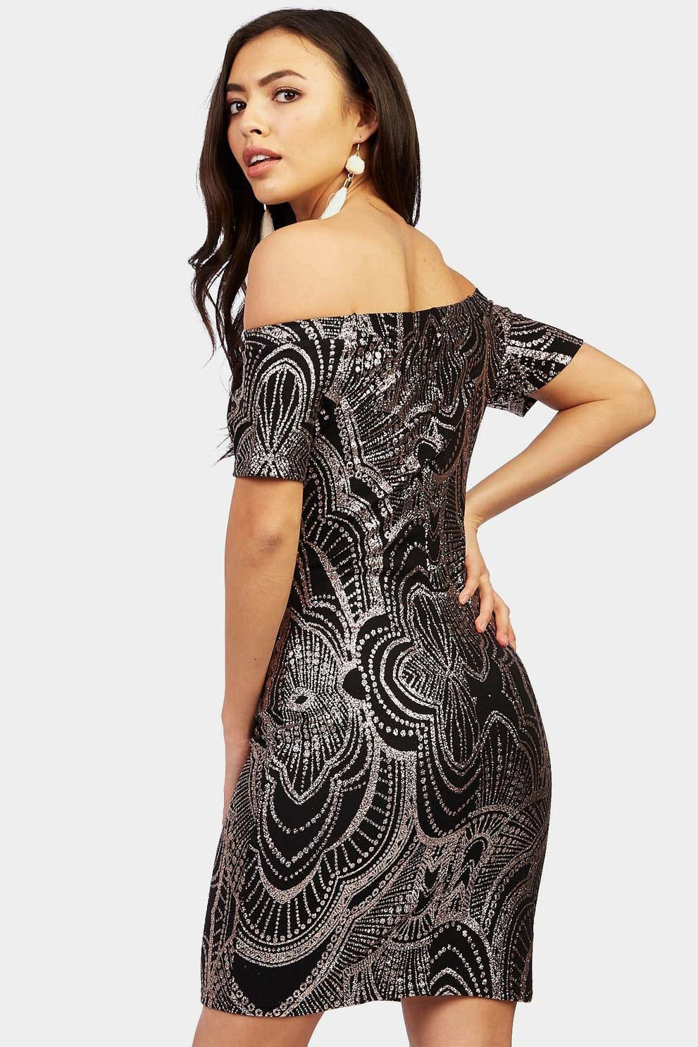 Black/Bronze Glitter Sexy Mini Dress - PureDiva