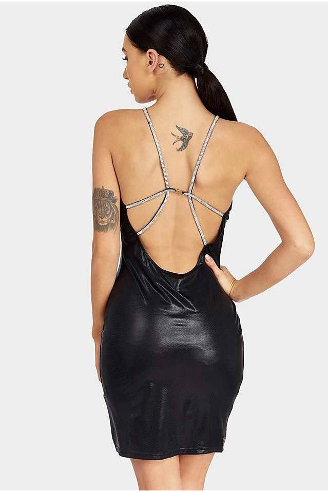 Black Dress Diamante back strap - PureDiva