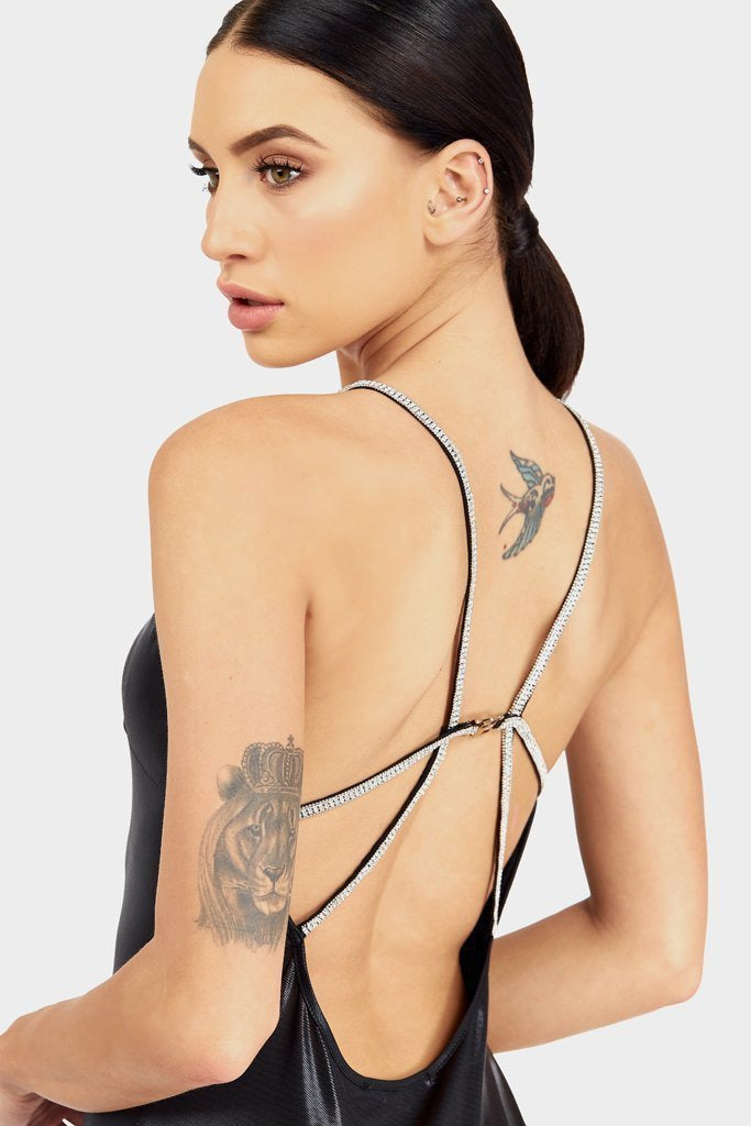 Black Dress Diamante back strap - PureDiva