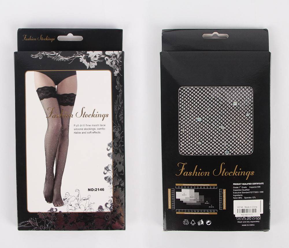 Black Rhinestone Crystals Stockings with Silicone Lace - PureDiva