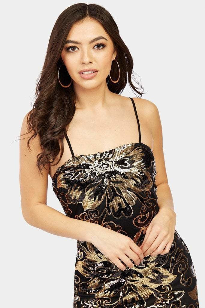 Black Sequin Strappy Mini Dress - PureDiva