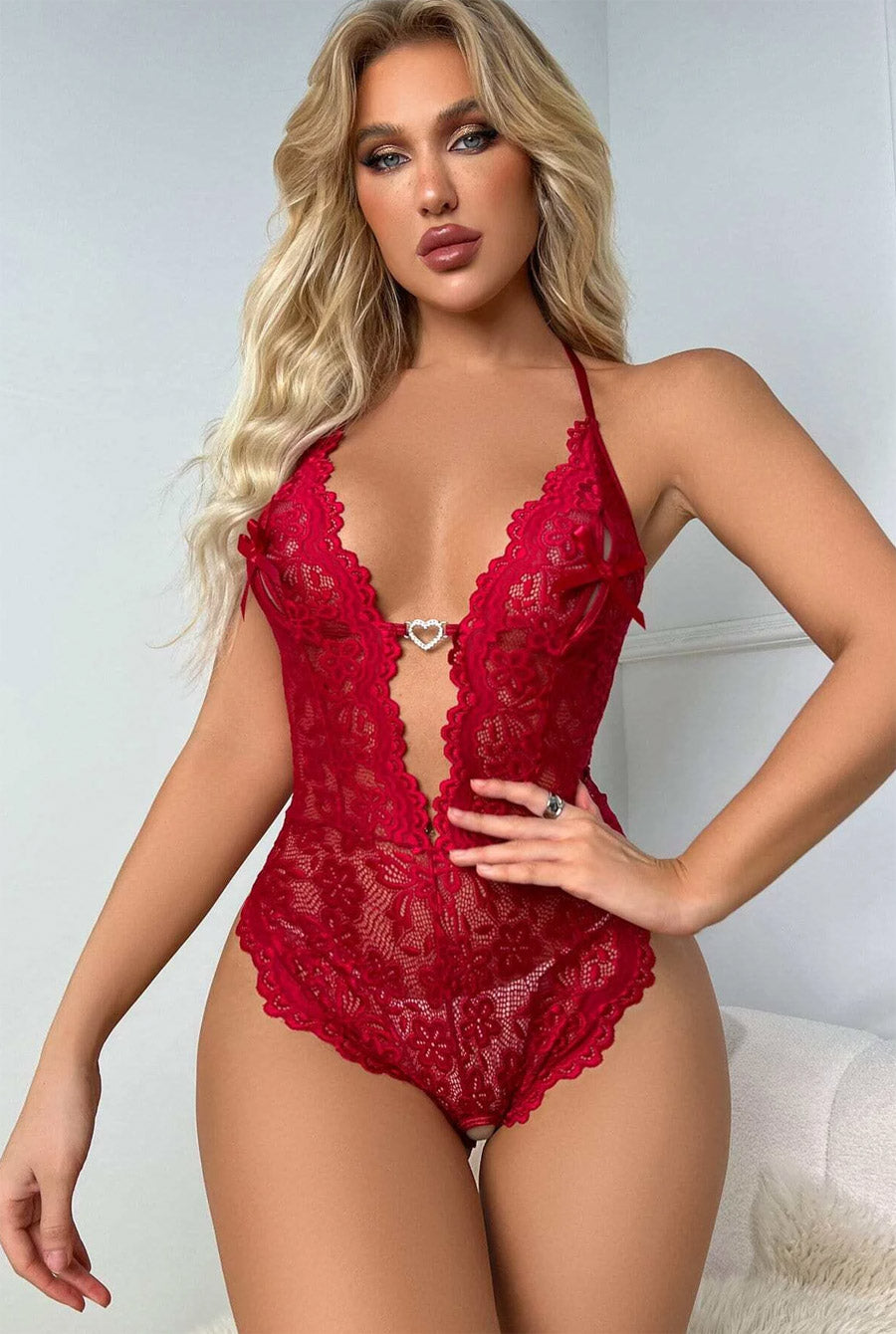 Burgundy Teddy HEART Rhinestone Decor - PureDiva