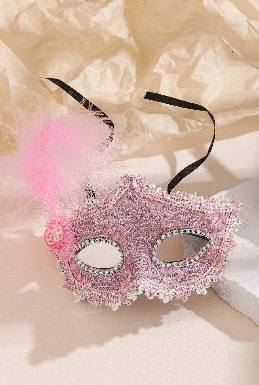 Elegant Feather Masquerade Mask In Pink - PureDiva