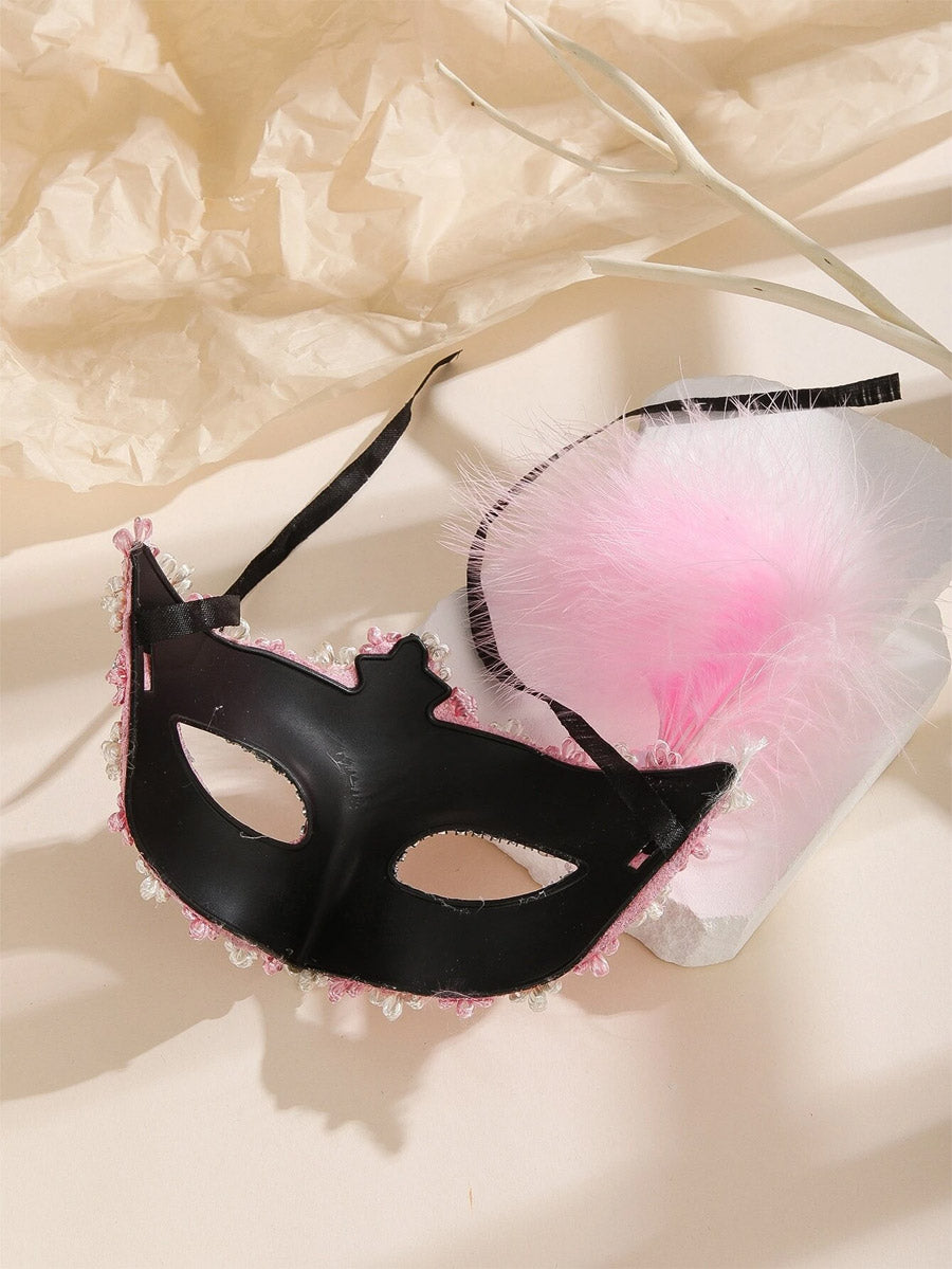 Elegant Feather Masquerade Mask In Pink - PureDiva