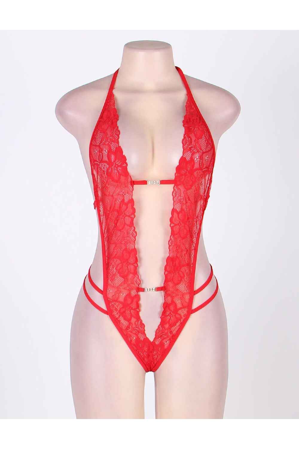 Embellished Crotchless Lace Teddy
