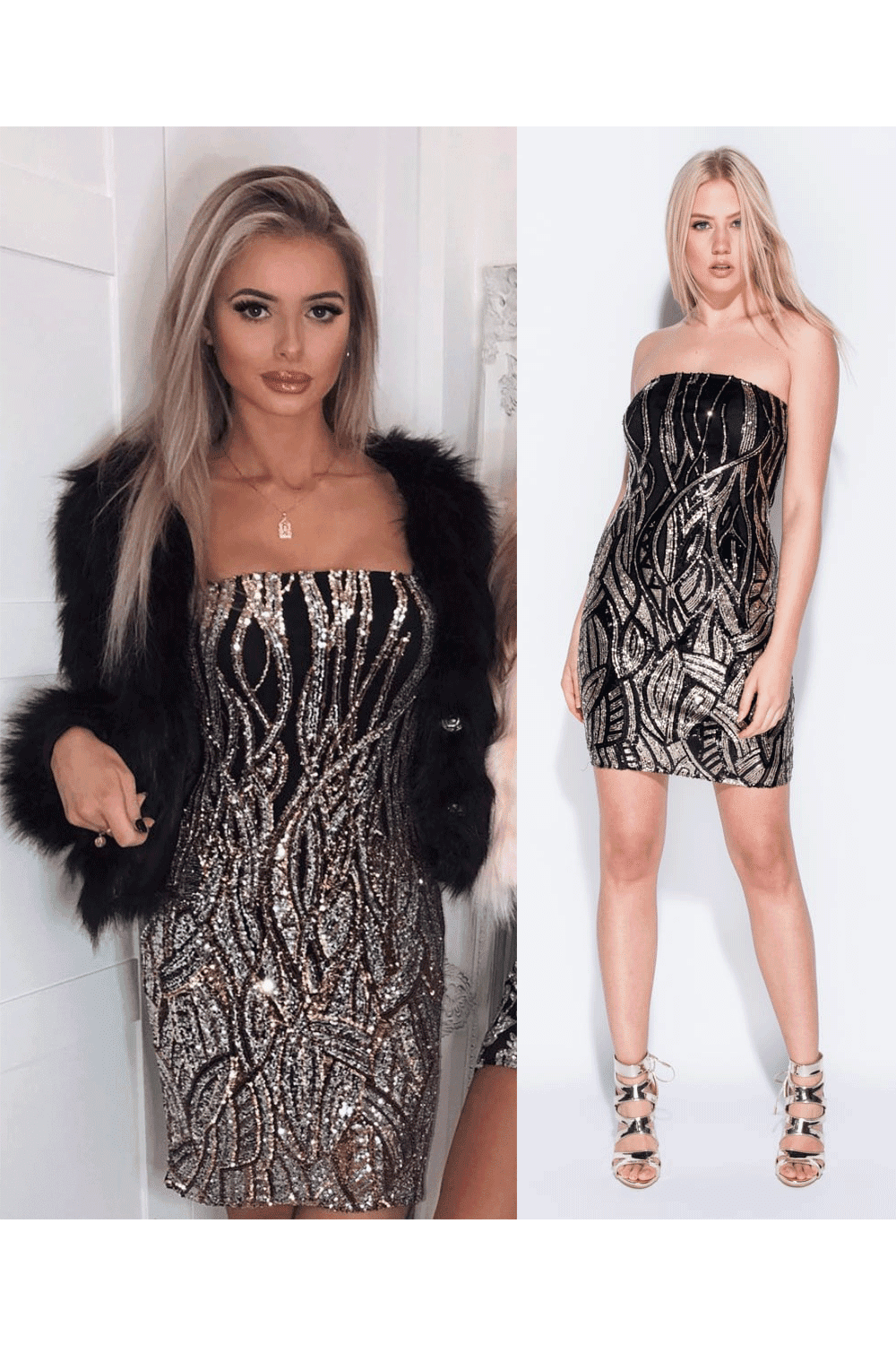 Gold Sequin Bandeau Mini Dress - PureDiva