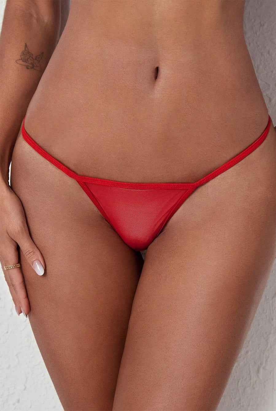 Lace Faux Pearl Decor Panty