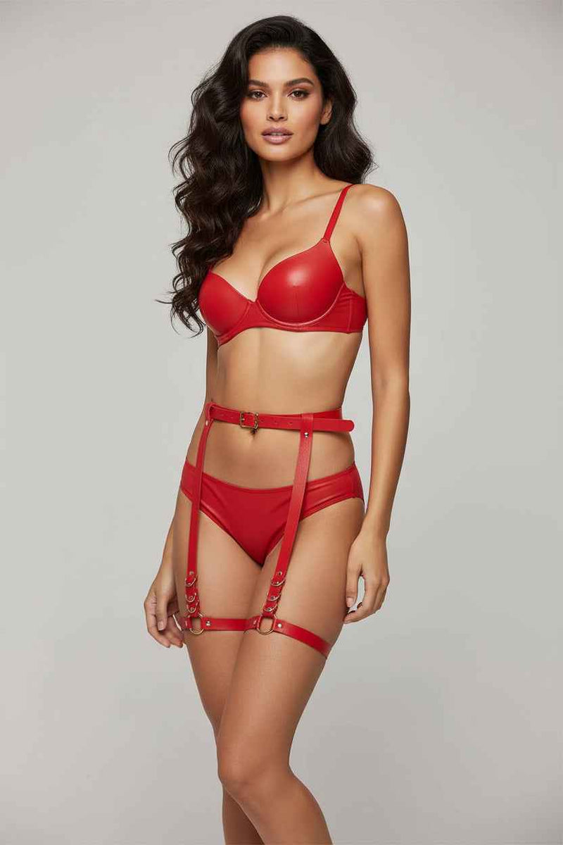 Leather Harness garter belt Red Leather Harness garter belt Red