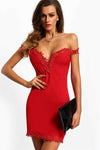 Red Sweetheart Neck Lace Slim Bodycon Dress-Party Dresses-PureDiva