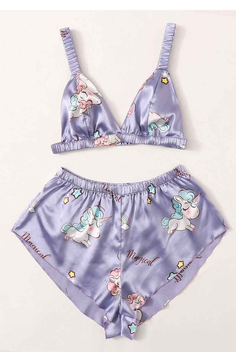 Satin Bralet And Short PJ Night Set