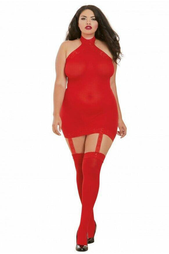 Sheer Red Garter Dress Bodystockings - PureDiva